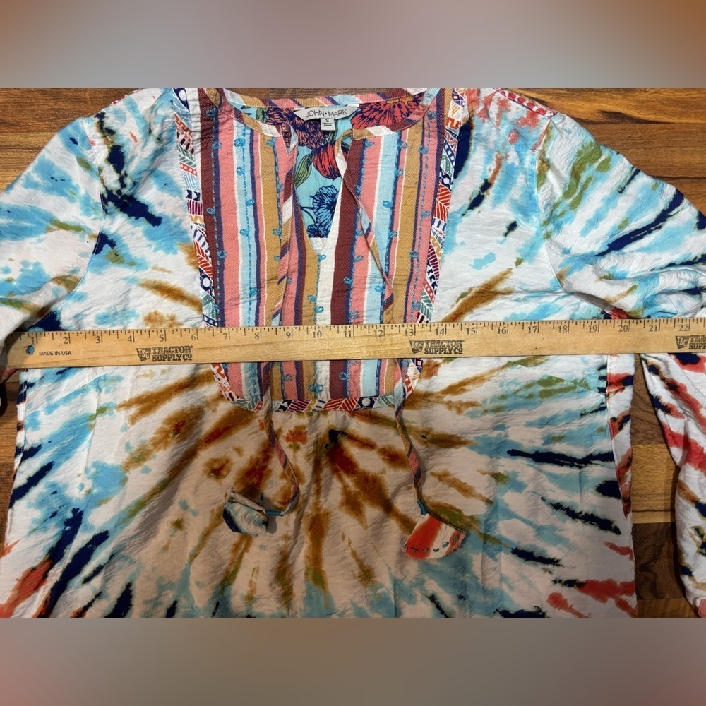John Mark Tie Dye Boho Peasant Top Small - Picture 3 of 6